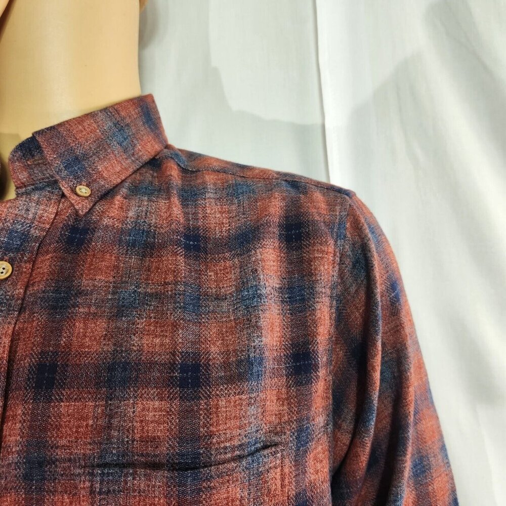 Rowm Mens Size LT Brick Red Plaid Button-Down Shirt 55% Polyester 45% Cotton - Picture 8 of 10